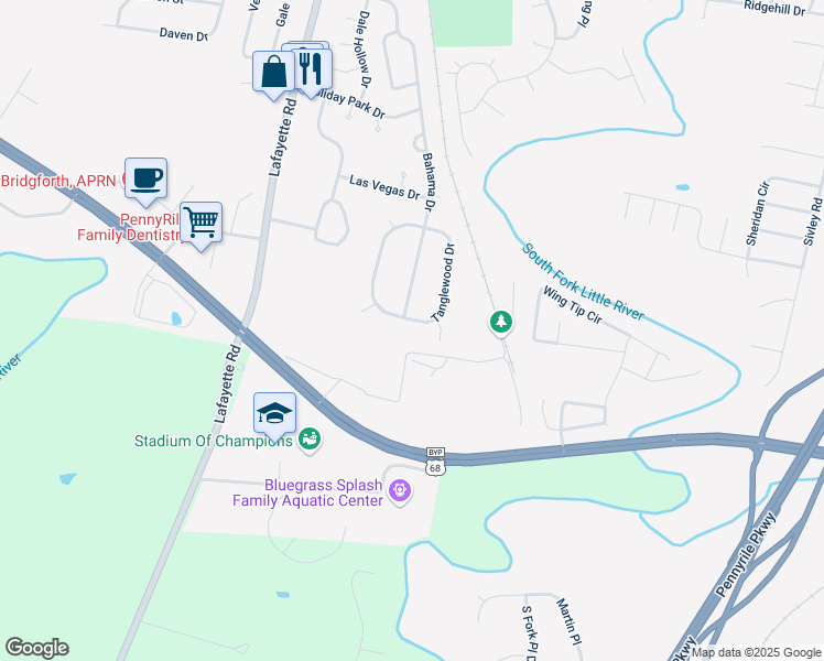 map of restaurants, bars, coffee shops, grocery stores, and more near 3926 Tanglewood Dr in Hopkinsville