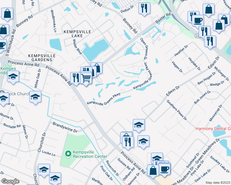 map of restaurants, bars, coffee shops, grocery stores, and more near 4828 Kempsville Greens Parkway in Virginia Beach