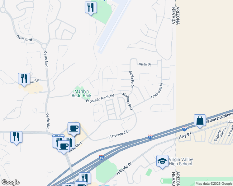 map of restaurants, bars, coffee shops, grocery stores, and more near 571 Marilyn Parkway in Mesquite