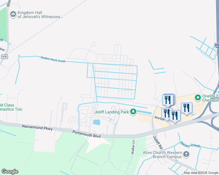 map of restaurants, bars, coffee shops, grocery stores, and more near 2217 Nantucket Avenue in Chesapeake