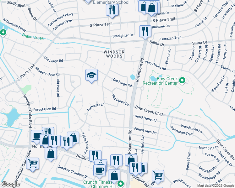 map of restaurants, bars, coffee shops, grocery stores, and more near 591 Van Buren Court in Virginia Beach