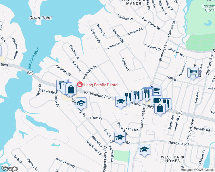 map of restaurants, bars, coffee shops, grocery stores, and more near 204 Teal Street in Portsmouth