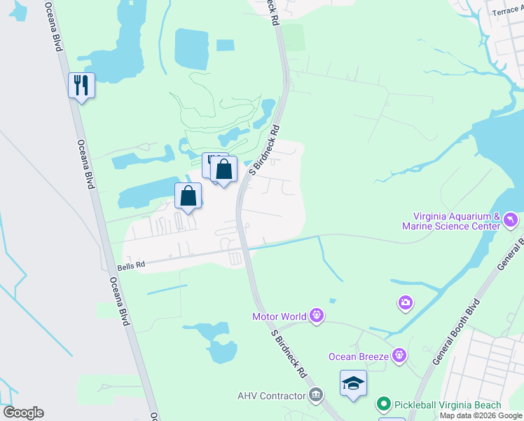 map of restaurants, bars, coffee shops, grocery stores, and more near 1076 Olds Lane in Virginia Beach