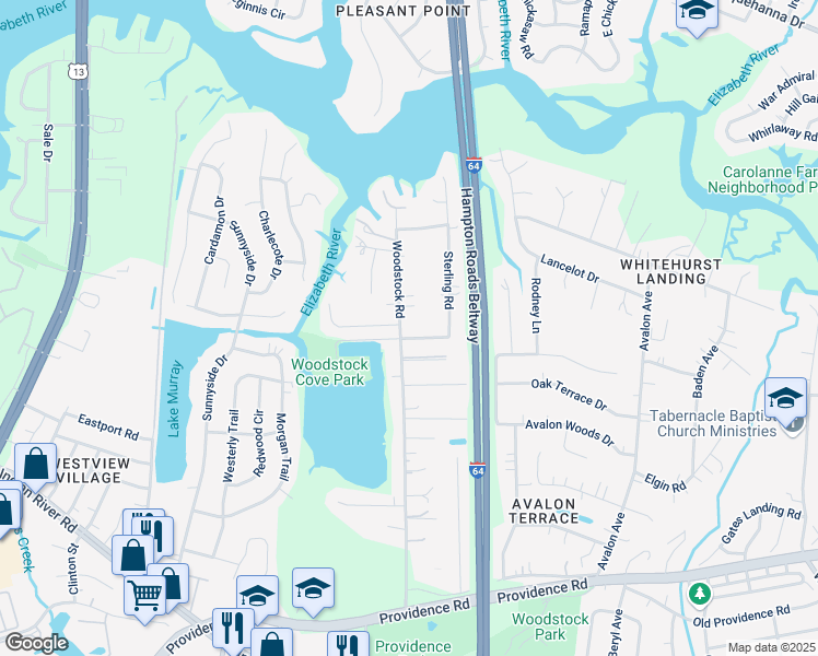 map of restaurants, bars, coffee shops, grocery stores, and more near 5872 Walker Road in Virginia Beach
