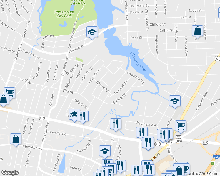 map of restaurants, bars, coffee shops, grocery stores, and more near 37 Greeneland Blvd in Portsmouth