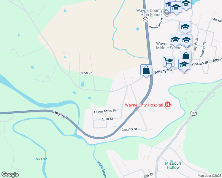 map of restaurants, bars, coffee shops, grocery stores, and more near White Way Inn Road in Monticello