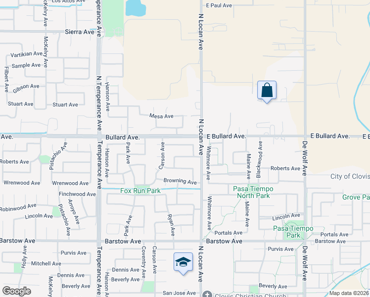 map of restaurants, bars, coffee shops, grocery stores, and more near 2932 Morris Avenue in Clovis