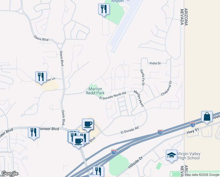 map of restaurants, bars, coffee shops, grocery stores, and more near 890 Kitty Hawk Drive in Mesquite