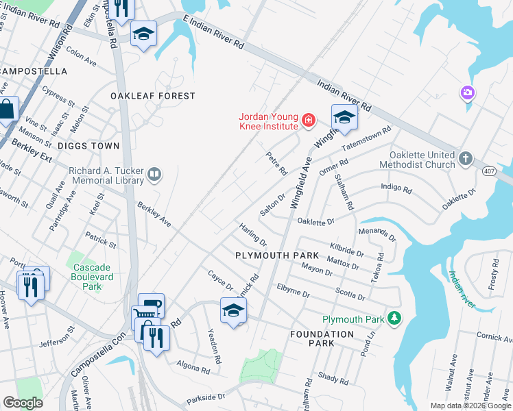 map of restaurants, bars, coffee shops, grocery stores, and more near 1426 Tatemstown Road in Chesapeake