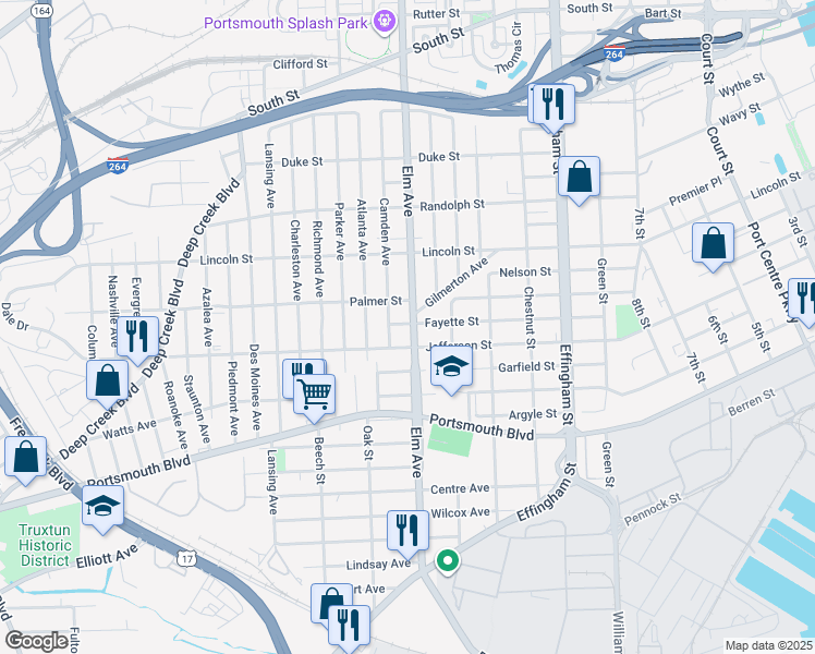 map of restaurants, bars, coffee shops, grocery stores, and more near 1200 Fayette Street in Portsmouth