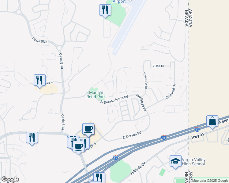 map of restaurants, bars, coffee shops, grocery stores, and more near 890 Kitty Hawk Drive in Mesquite