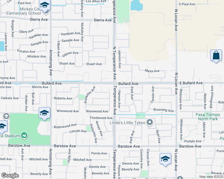 map of restaurants, bars, coffee shops, grocery stores, and more near 735 Carolina Avenue in Clovis