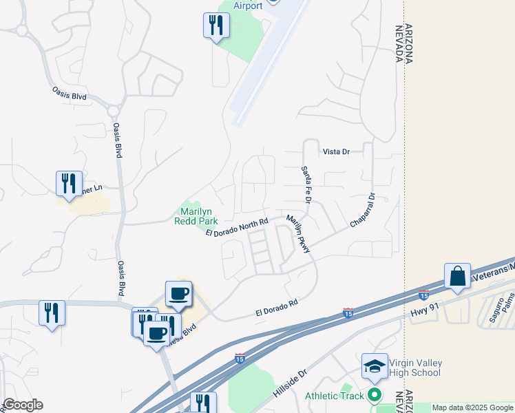 map of restaurants, bars, coffee shops, grocery stores, and more near 799 Mesquite Springs Drive in Mesquite