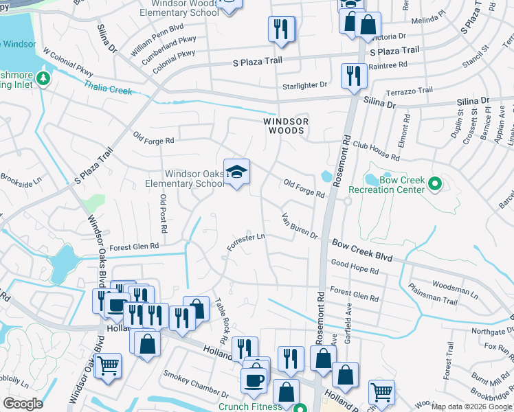map of restaurants, bars, coffee shops, grocery stores, and more near 609 Presidential Boulevard in Virginia Beach