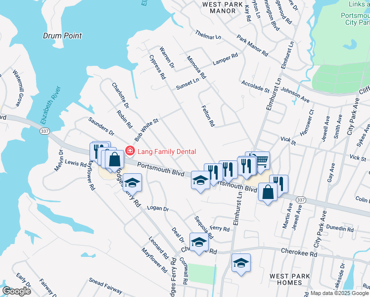 map of restaurants, bars, coffee shops, grocery stores, and more near 204 Teal Street in Portsmouth