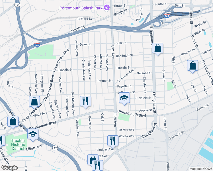 map of restaurants, bars, coffee shops, grocery stores, and more near 2112 Camden Avenue in Portsmouth