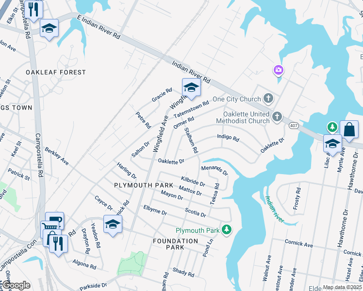 map of restaurants, bars, coffee shops, grocery stores, and more near 3107 Hornsea Court in Chesapeake