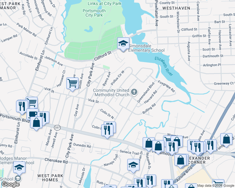 map of restaurants, bars, coffee shops, grocery stores, and more near 120 Shea Street in Portsmouth
