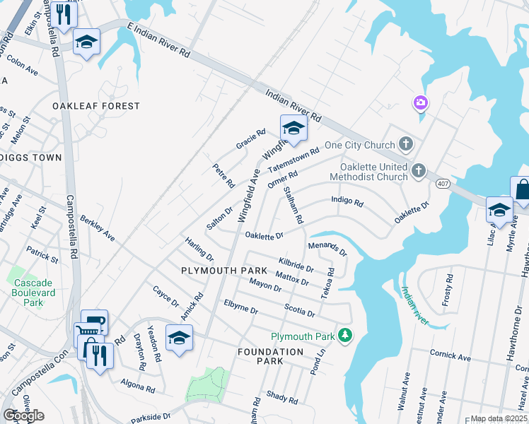 map of restaurants, bars, coffee shops, grocery stores, and more near 1314 Ormer Road in Chesapeake