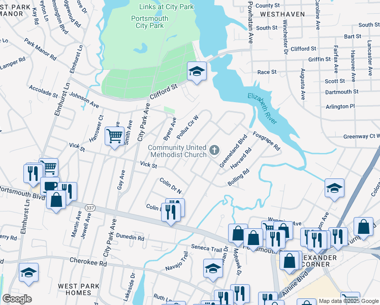 map of restaurants, bars, coffee shops, grocery stores, and more near 16 Pollux Circle East in Portsmouth