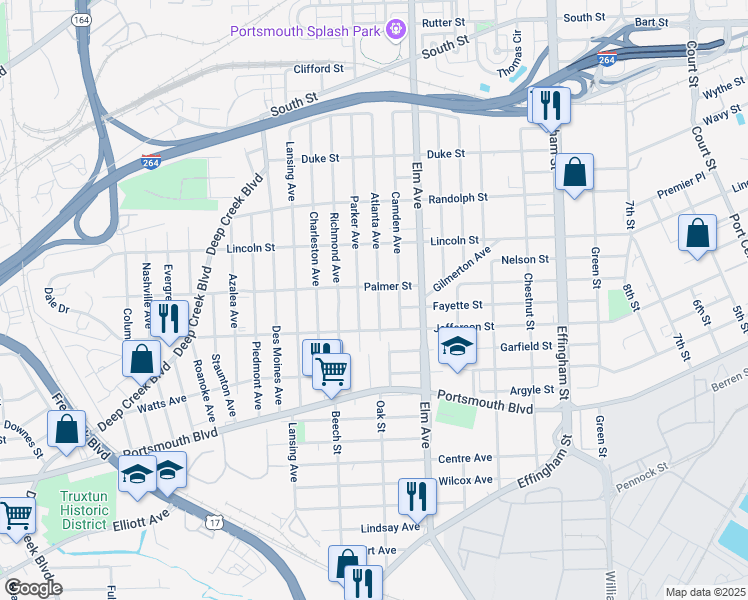 map of restaurants, bars, coffee shops, grocery stores, and more near 2108 Atlanta Avenue in Portsmouth