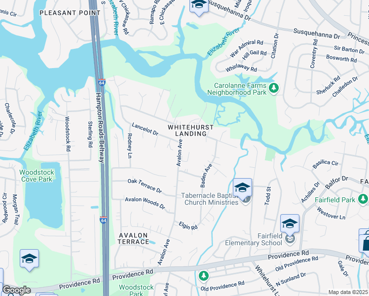 map of restaurants, bars, coffee shops, grocery stores, and more near 520 Avalon Avenue in Virginia Beach