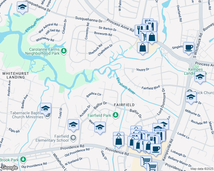 map of restaurants, bars, coffee shops, grocery stores, and more near 612 Ben Bow Drive in Virginia Beach
