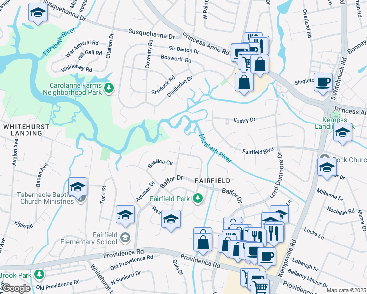 map of restaurants, bars, coffee shops, grocery stores, and more near 612 Ben Bow Drive in Virginia Beach