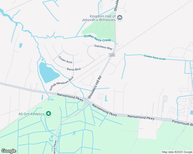 map of restaurants, bars, coffee shops, grocery stores, and more near 208 Round Table Arch in Suffolk