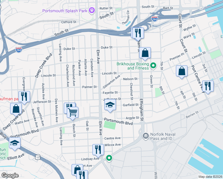 map of restaurants, bars, coffee shops, grocery stores, and more near 2109 Pearl Street in Portsmouth