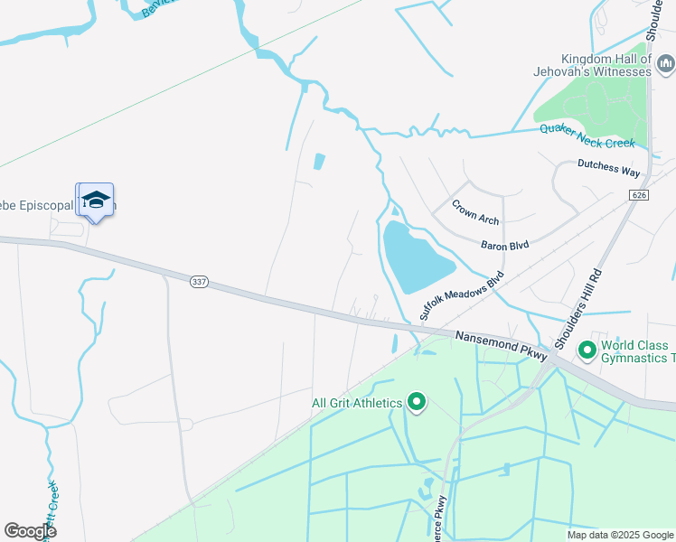 map of restaurants, bars, coffee shops, grocery stores, and more near 4121 Berwyn Way in Suffolk