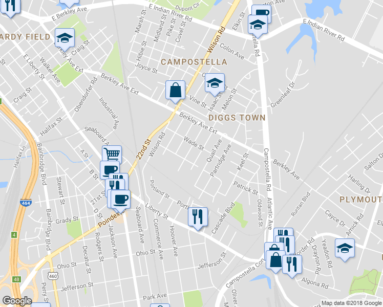 map of restaurants, bars, coffee shops, grocery stores, and more near 711 Edinburg Avenue in Chesapeake