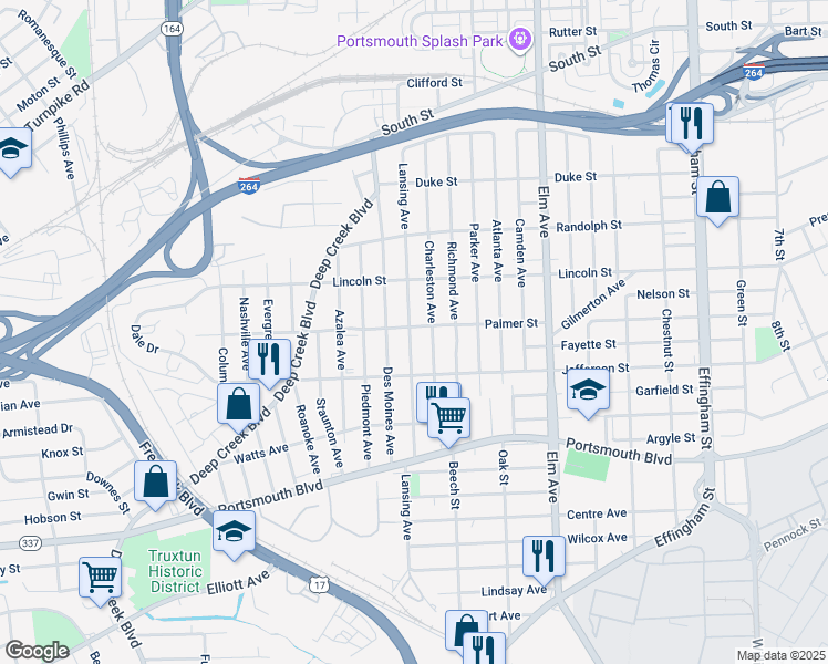 map of restaurants, bars, coffee shops, grocery stores, and more near 2101 Lansing Avenue in Portsmouth