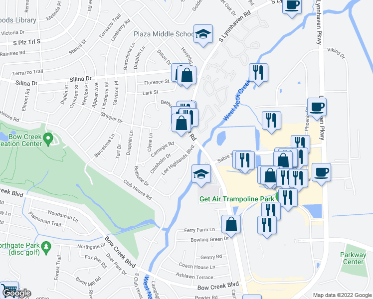 map of restaurants, bars, coffee shops, grocery stores, and more near 401 Carnegie Road in Virginia Beach