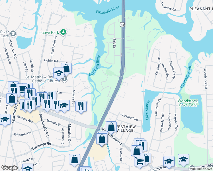 map of restaurants, bars, coffee shops, grocery stores, and more near 1001 Pebblewood Drive in Virginia Beach