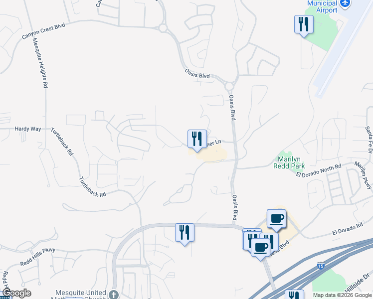 map of restaurants, bars, coffee shops, grocery stores, and more near 221 Pinnacle Circle in Mesquite