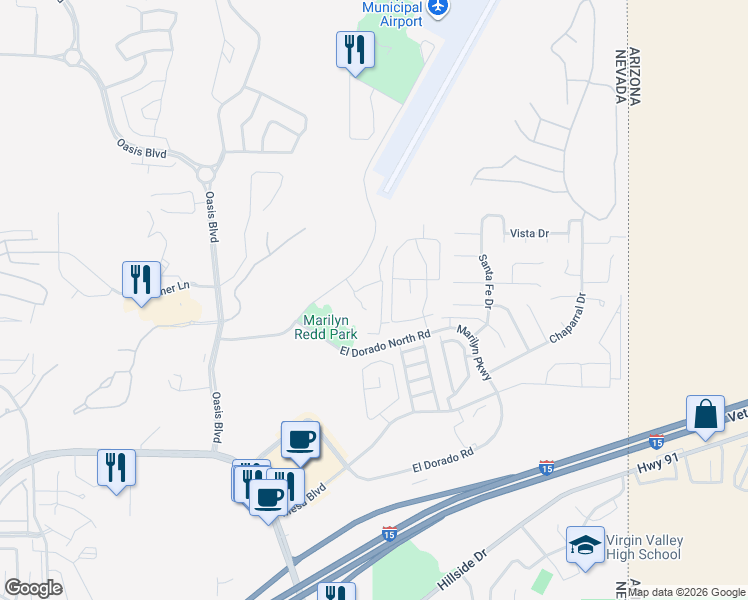 map of restaurants, bars, coffee shops, grocery stores, and more near 890 Kitty Hawk Drive in Mesquite