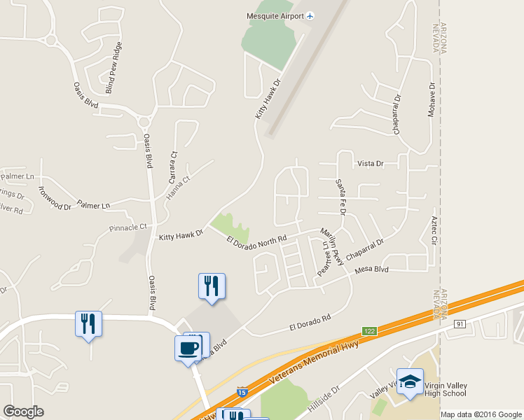 map of restaurants, bars, coffee shops, grocery stores, and more near 890 Kitty Hawk Drive in Mesquite