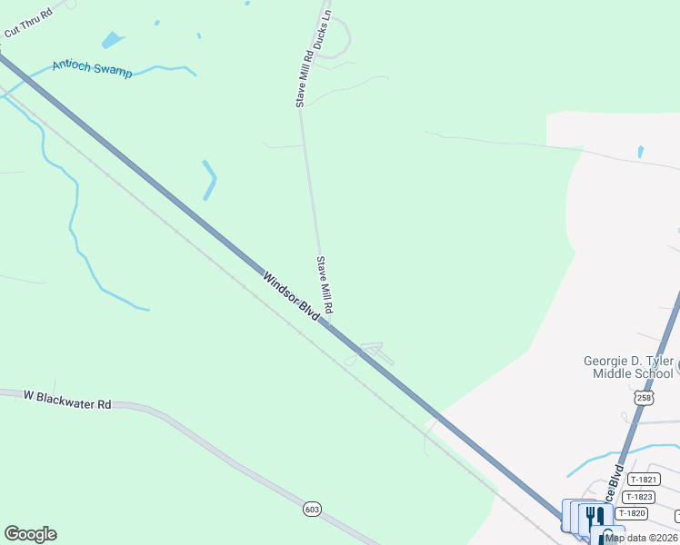 map of restaurants, bars, coffee shops, grocery stores, and more near 23201 Stave Mill Road in Windsor