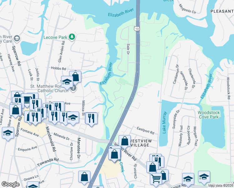 map of restaurants, bars, coffee shops, grocery stores, and more near 721 Whistling Swan Drive in Virginia Beach
