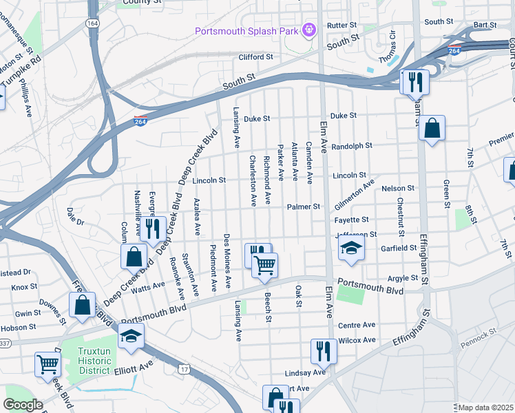 map of restaurants, bars, coffee shops, grocery stores, and more near 2017 Charleston Avenue in Portsmouth
