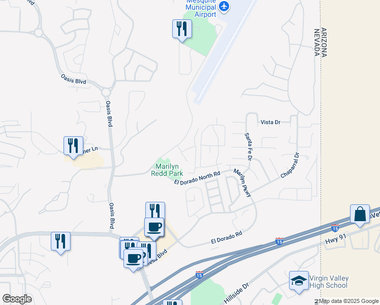 map of restaurants, bars, coffee shops, grocery stores, and more near 890 Kitty Hawk Drive in Mesquite