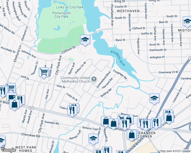 map of restaurants, bars, coffee shops, grocery stores, and more near 211 Shea Street in Portsmouth