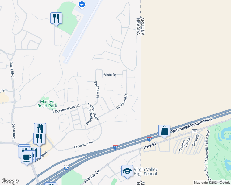 map of restaurants, bars, coffee shops, grocery stores, and more near 773 Los Padres Circle in Mesquite