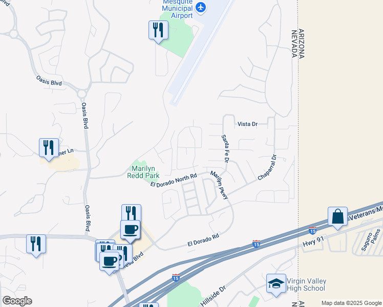 map of restaurants, bars, coffee shops, grocery stores, and more near 875 Mesquite Springs Drive in Mesquite