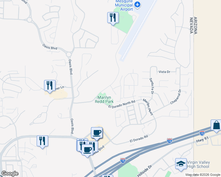 map of restaurants, bars, coffee shops, grocery stores, and more near 890 Kitty Hawk Drive in Mesquite