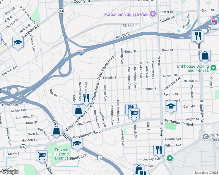 map of restaurants, bars, coffee shops, grocery stores, and more near 2004 Piedmont Avenue in Portsmouth