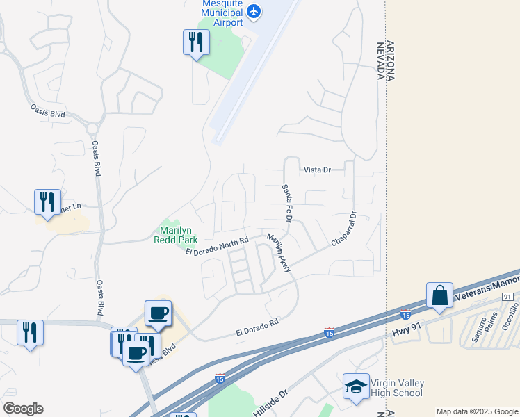 map of restaurants, bars, coffee shops, grocery stores, and more near 546 West Sierra Vista Circle in Mesquite