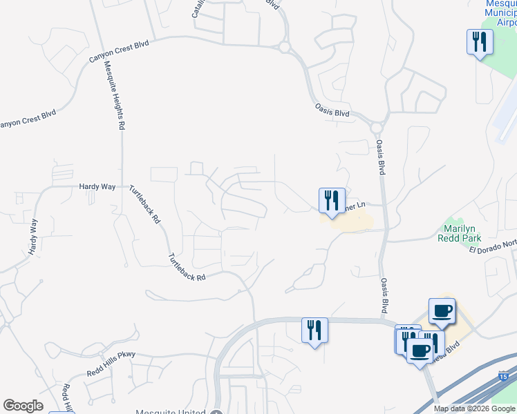 map of restaurants, bars, coffee shops, grocery stores, and more near 901 Ironwood Drive in Mesquite