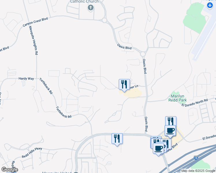 map of restaurants, bars, coffee shops, grocery stores, and more near 278 Palmer Lane in Mesquite